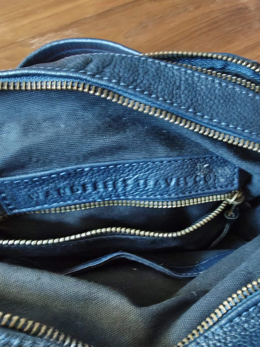 The Wonderers Travel Co Leather Shoulder Bag in Dark Blue - Picture 6 of 9